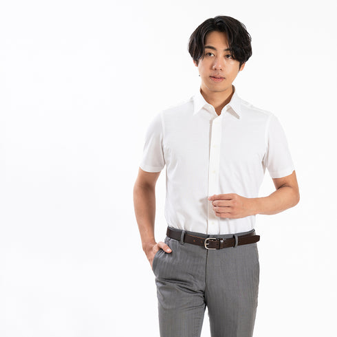 【日本製】 ワイシャツ メンズ ビジネス 半袖 形態安定 ノンアイロン 綿100% 無地 レギュラーカラー イージーフォーマルシャツ サックス(SHKN25-102-sa)